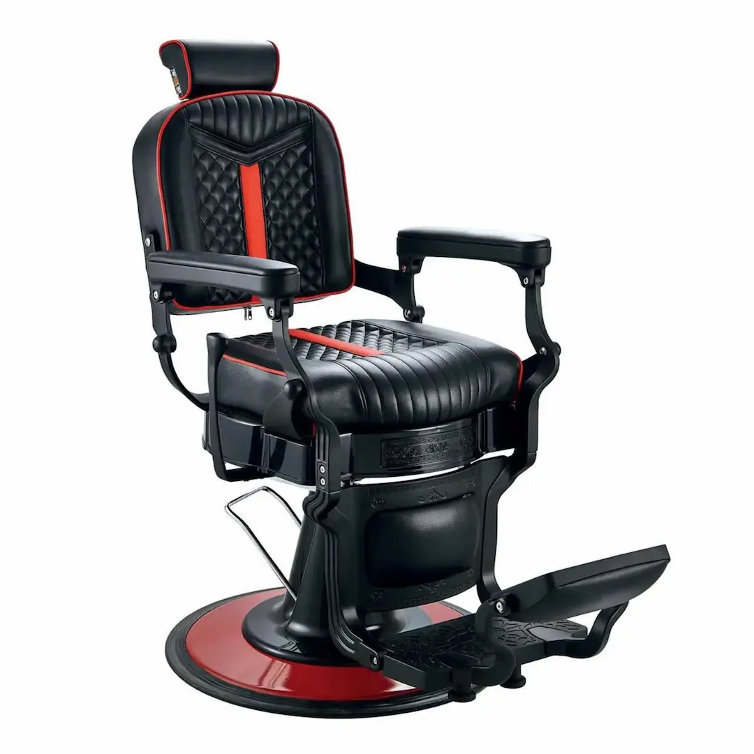Silla de barberia clasica premium con detalles en rojo