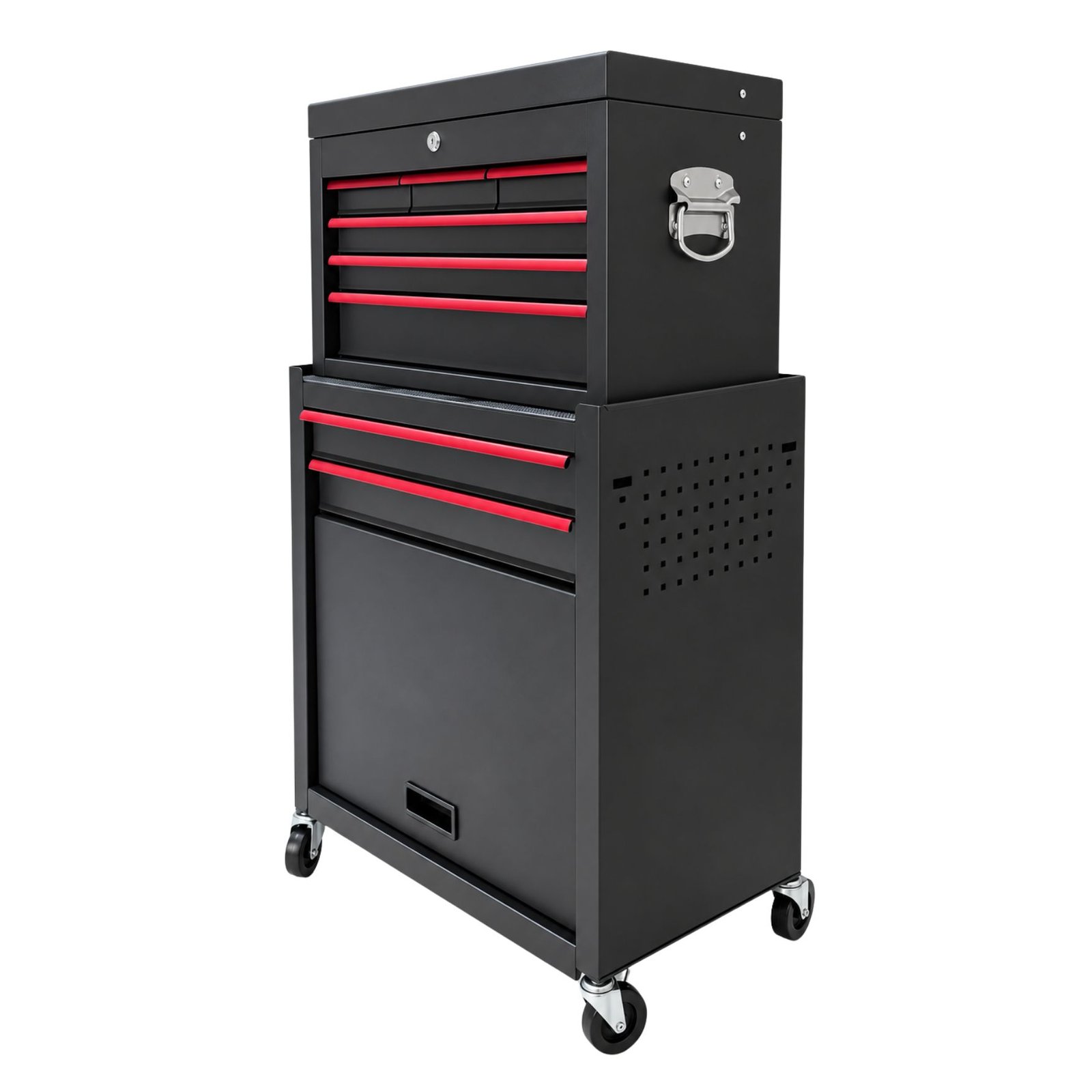 MUEBLE ORGANIZADOR DE HERRAMIENTAS DE BARBERÍA CON RODACHINES TIPO GABINETE ROJO PB 1303 - Imagen 2